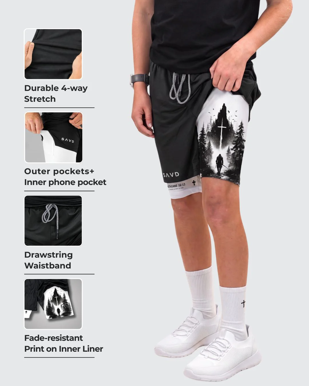 1 Corinthians 16:13 ’Path of Courage’ Youth Performance Shorts - Image 2