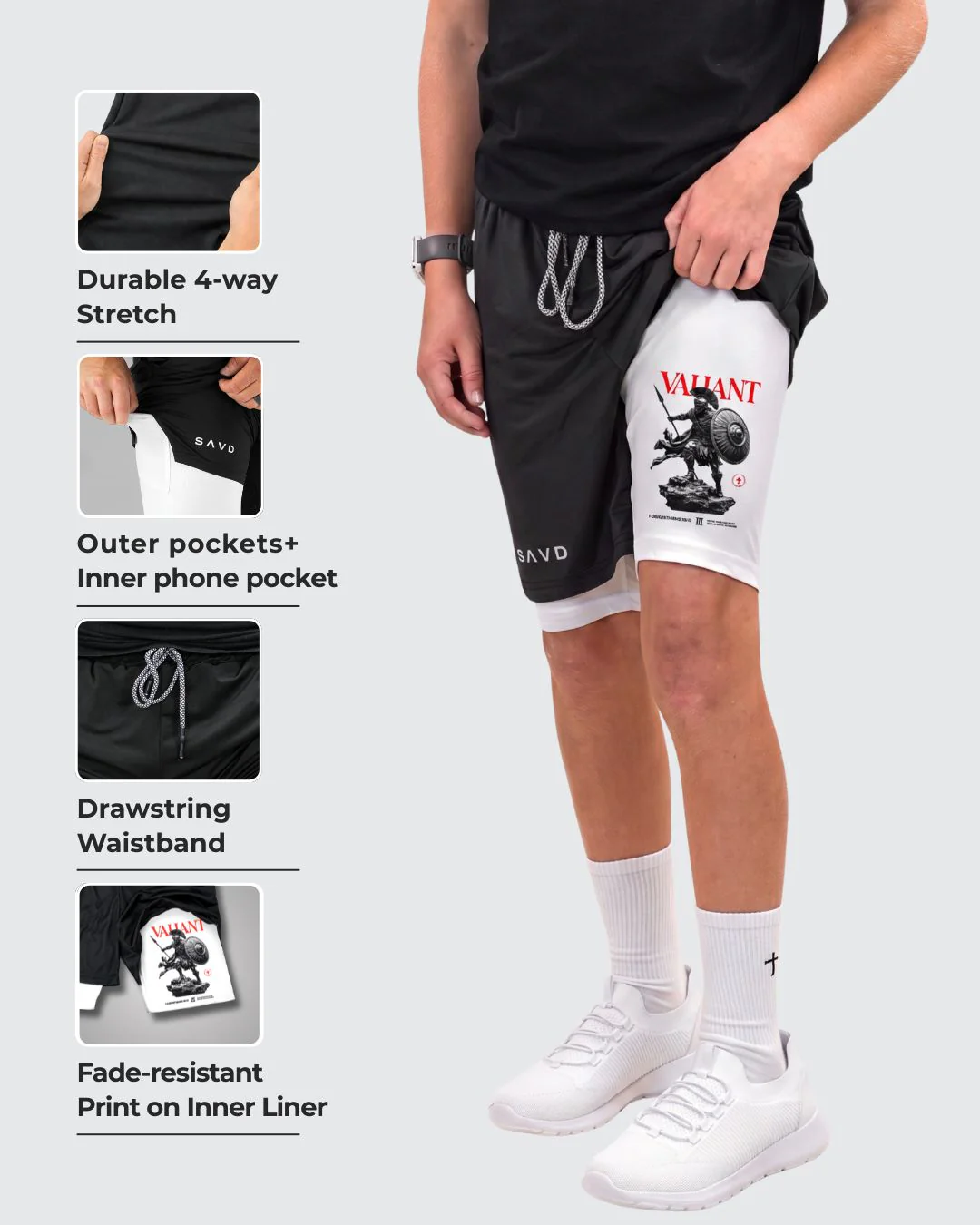 1 Corinthians 16:13 ’Valiant’ Youth Performance Shorts - Image 2