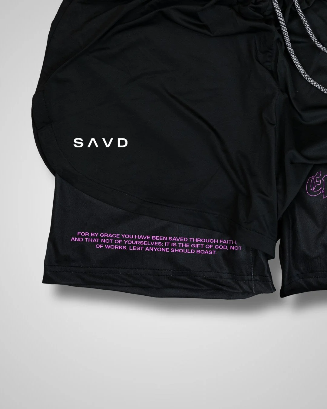 Ephesians 2:8 'Saved through Faith' Women’s Performance Shorts - Image 3