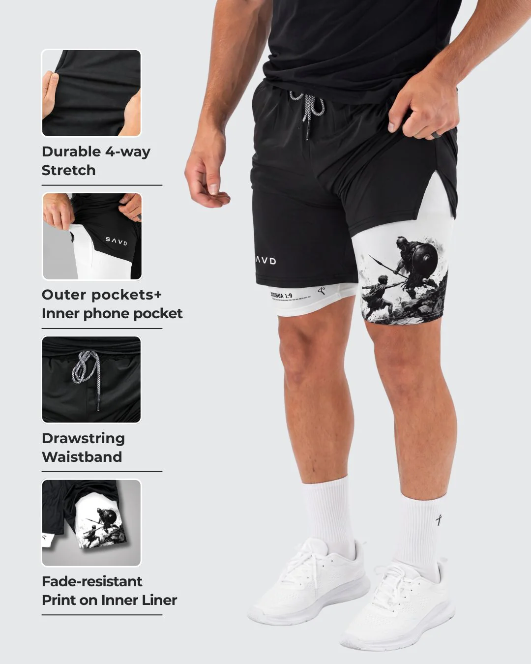 Joshua 1:9 'David' Men's Performance Shorts - Image 2