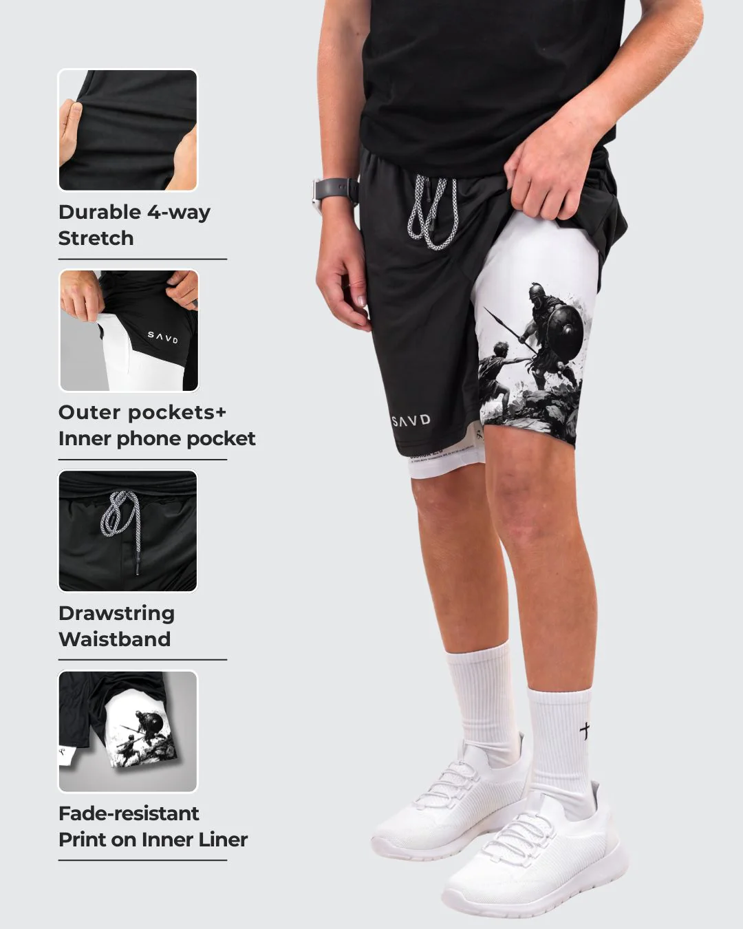 Joshua 1:9 'David' Youth Performance Shorts - Image 2